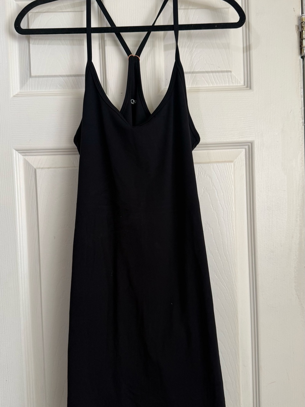 Quince Black Strapless Workout Dress with Double Straps and built in shorts